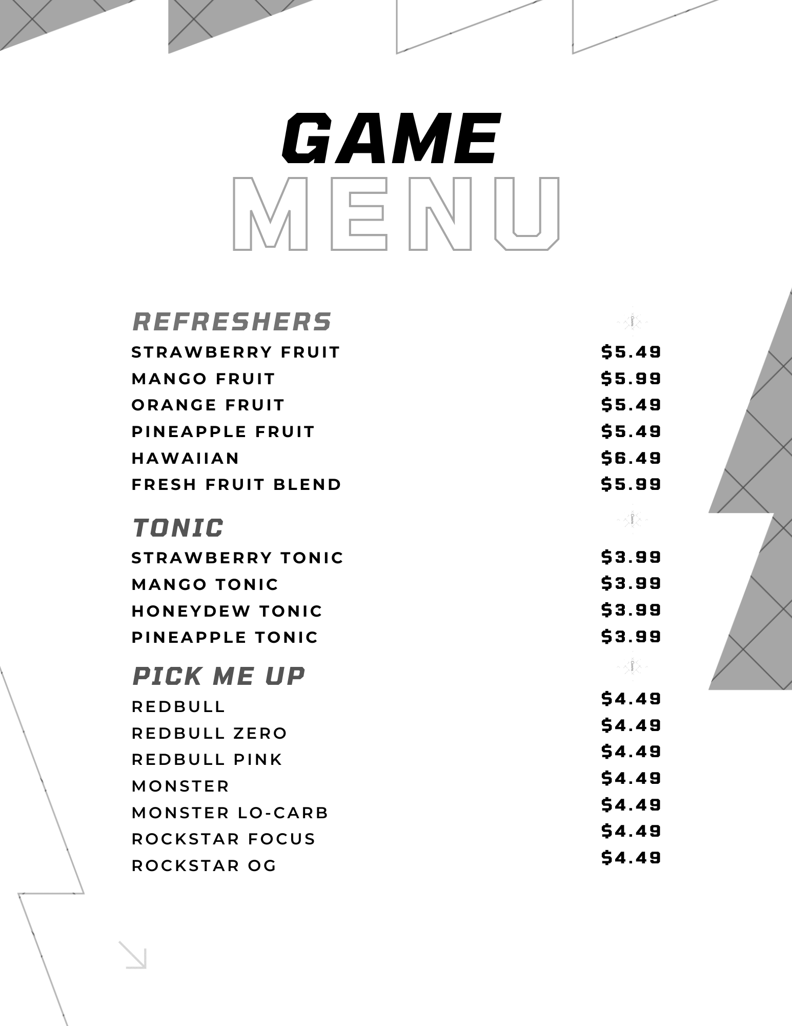 drink menu continued